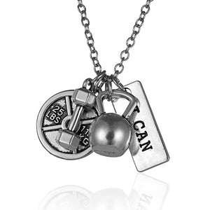 Dumbbell barbell pendant necklace