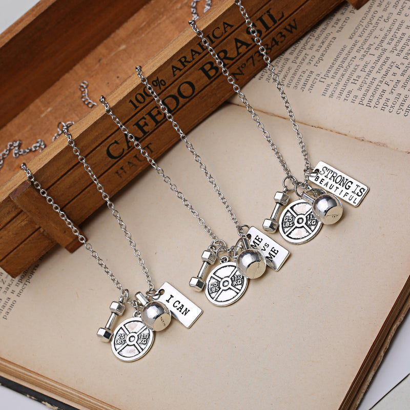 Dumbbell barbell pendant necklace