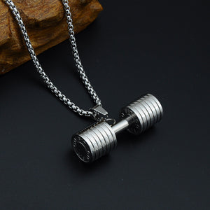 Stainless steel fitness dumbbell necklace pendant