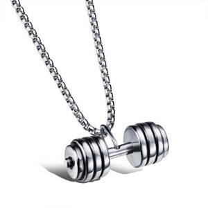 Fashion Foreign Trade Jewelry Wholesale Fitness Dumbbell Barbell Pendant Titanium Steel Necklace