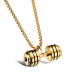 Fashion Foreign Trade Jewelry Wholesale Fitness Dumbbell Barbell Pendant Titanium Steel Necklace