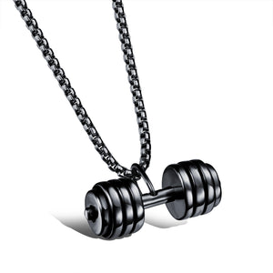 Fashion Foreign Trade Jewelry Wholesale Fitness Dumbbell Barbell Pendant Titanium Steel Necklace