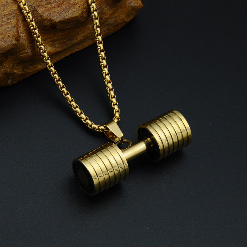 Stainless steel fitness dumbbell necklace pendant