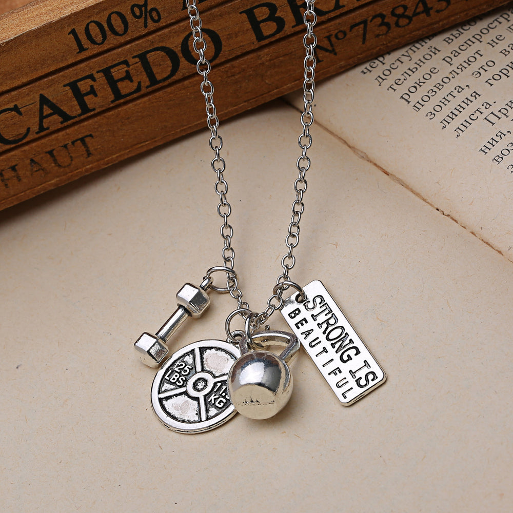 Dumbbell barbell pendant necklace