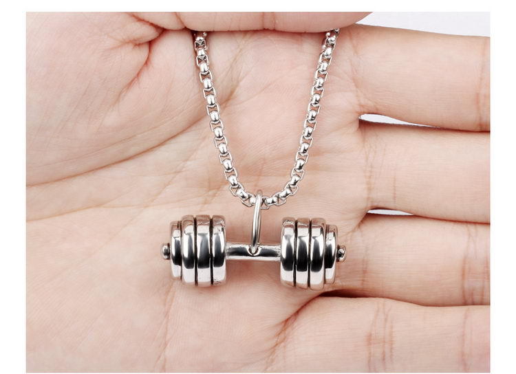 Fashion Foreign Trade Jewelry Wholesale Fitness Dumbbell Barbell Pendant Titanium Steel Necklace