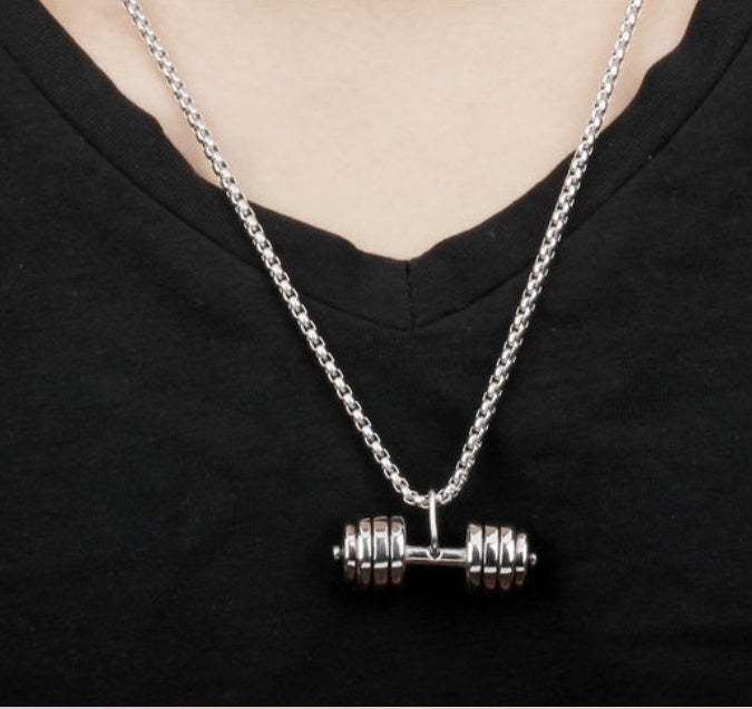 Fashion Foreign Trade Jewelry Wholesale Fitness Dumbbell Barbell Pendant Titanium Steel Necklace