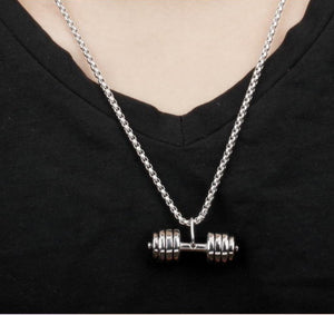 Fashion Foreign Trade Jewelry Wholesale Fitness Dumbbell Barbell Pendant Titanium Steel Necklace